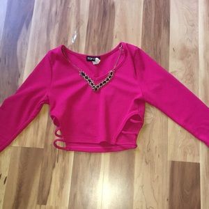 Hot pink crop top with necklace